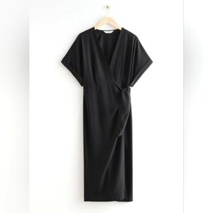 & Other Stories Linen Lyicell Blend Black V-neck Midi Wrap Dress Size 10